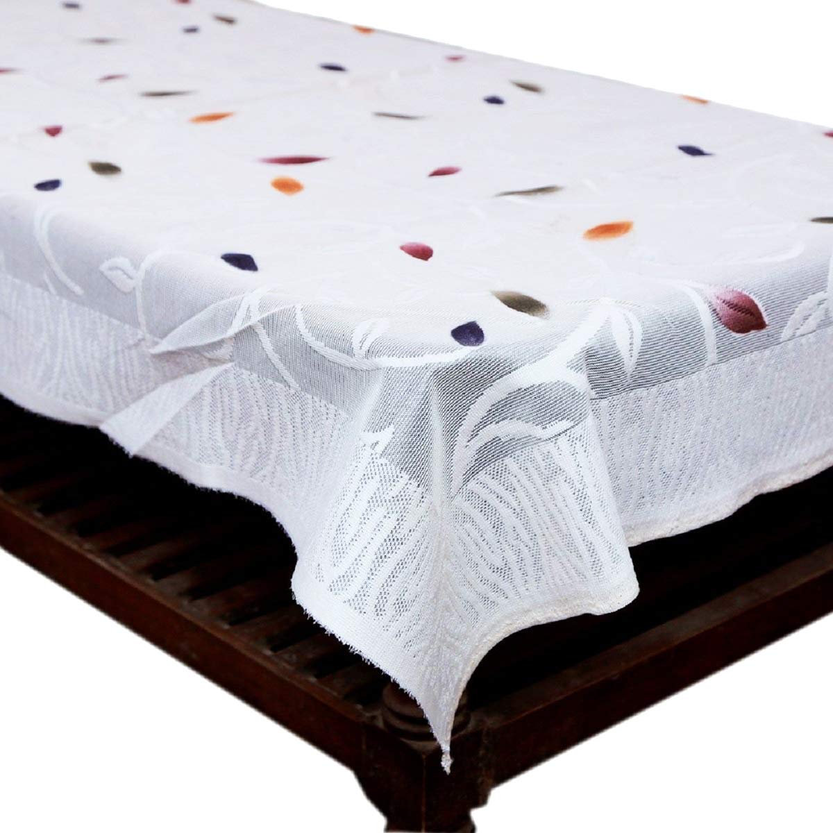 Kuber Industries Leaf Design Cotton 6 Seater Dining Table Cover - White - CTKTC22309