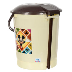 Heart Home Multiuses Mickey Mouse Print Plastic Dustbin For Home, Kitchen, Office, Bathroom With Swing Lid 10 Litre (Cream) 52HH3974