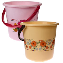 Kuber Industries Bucket|Plastic Bucket for Bathroom|Bucket for Bathing|Unbreakable Printed Bucket with Handle|18 Liter|Pack of 2 (Pink & Cream)