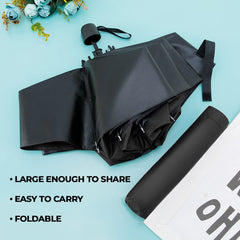 Kuber Industries 3 Fold Manual Umbrella | Windproof, Sunproof & Rainproof | With Polyester Canopy, Sturdy Steel Shaft & Wrist Straps | Easy to Hold & Carry | Umbrella for Women, Men & Kids | Black