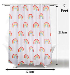 Heart Home 7 Feet PVC Rainbow Print Shower Curtain/AC Curtain for Bathroom, Living Room with 8 Hooks (White) 52HH4101
