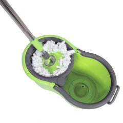 Kuber Industries Plastic Adjustable Mopping Set & 2 Microfiber Head Refill with Wheels Bucket and Auto Fold Handle for Floor Cleaning (Green)