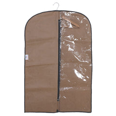 Heart Home Embossed Coat Cover|Non Woven Foldable Hanging Blazer Cover|Half Transparent Wardrobe Organizer, Pack of 2 (Coffee)