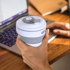Kuber Industries Collapsible Coffee Cup|Silicone Portable Travel Coffee Mug|Camping Cup with Lid for Travel,Hiking Outdoors,350 ML,(Gray)
