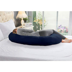 Kuber Industries Cotton Ultra Soft Hollow Fibre C Shaped Maternity Pillow,Pregnancy Pillow,Body Pillow with Zippered Cover (Navy Blue)-CTKTC39237, Standard