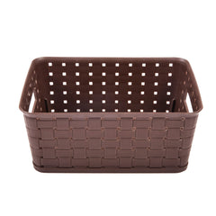 Kuber Industries BPA Free Attractive Design Multipurpose Small Trendy Storage Basket With Lid|Material-Plastic|Color-Brown,Grey|Pack of 2