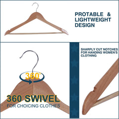 Kuber Industries Lightweight Attractive Wood Hangers for Shirt,Pants,Suit with Side Notches & Hooks Pack of 6 (Brown)