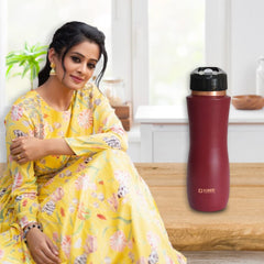 Kuber Industries Copper Water Bottle with Sipper, BPA Free & Non-Toxic, Leakproof, Durable & Lightweight, Added Health Benefits of Copper, Ergonomic Design & Easy to Clean (Maroon, 750 ML, Pack of 1)