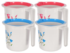 Kuber Industries Floral Print Plastic Bathroom Mug 1.5 Litre Pack of 4 (Blue & Pink)-46KM0201, Standard