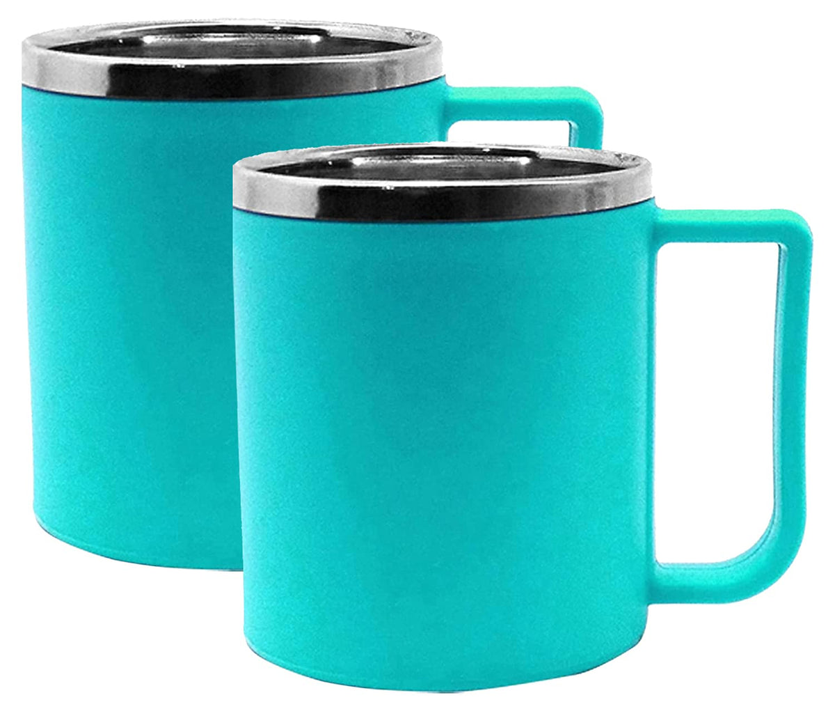 Kuber Industries Medium Size Plastic Steel Cups for Coffee Tea Cocoa, Camping Mugs with Handle, Portable & Easy Clean, Set of 2 (Green), Standard (HS39KUBMART022615)