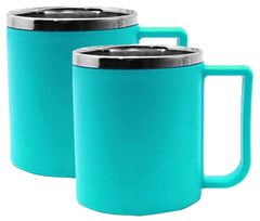 Kuber Industries Medium Size Plastic Steel Cups for Coffee Tea Cocoa, Camping Mugs with Handle, Portable & Easy Clean, Set of 2 (Green), Standard (HS39KUBMART022615)