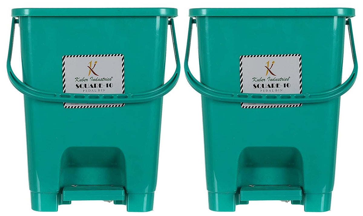 Heart Home Plastic Dustbin With Swing Lid, 12 Ltr., Pack of 2 (Green)