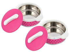 Heart Home Dot Printed BPA Free Food Grade Inner Stainless Steel Casserole Keeps Chapati, Food, Curry with Lid, 1500ml- Pack of 2 (Pink)-HS42KUBMART25028