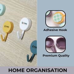 Kuber Industries Sticky Hooks For Wall|Premium PP Build|Durable & Rust-Proof|Self Adhesive Hook For Easy Installation|Multi-Purpose Wall Hooks For Bathroom, Kitchen, Bedroom|Pack of 5|1601|Multicolor