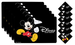 Kuber Industries Disney Mickey Mouse PVC 6 Pieces Dining Table Placemat with Tea Coasters Set (Black) - CTKTC046238