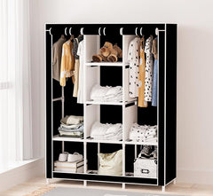 Urbane Home Foldable Wardrobe for Clothes|Non Woven 2 Door Portable Clothes Rack|6 Shelves Almirah for Clothes (Black)