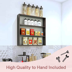 Kuber Industries Kitchen Wall Shelf|Wooden Handicraft Wall Mounted 3 Shelves for Kitchen|Multipurpose Storage Wall Shelf,30"X30" (Brown)