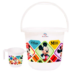 Heart Home Disney Mickey Minnie Print 2 Pieces Unbreakable Virgin Plastic Bathroom Bucket with Mug Set- White, (1 Pc 16 LTR Bucket & 1 Pc 500 ML Mug) -HS_35_HEARTHS17938