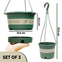 Kuber Industries Plastic Flower Pot|Indoor & Outdoor Hanging Planter|Durable & Lightweight|Water Drainage Holes|Hanging Pots for Plants Balcony Railing|Office Decor|Small|DP-1612|Set of 3|Green