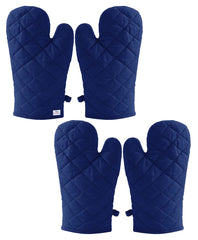Heart Home Heat Resistant Cotton Kitchen Oven Mitt Microwave Gloves, Set of 4 (Blue)-HS43HEARTH26082