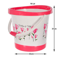 Kuber Industries Multiuses Floral Print Plastic Bucket with Handle, 18 Litre Pack of 2 (Pink & White)-46KM0373, Standard