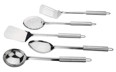 Heart Home Stainless Steel Kitchen Utensil, Cookware Set, Kitchen Tool- Set of 5 (Skimmer & Spatula & Solid Turner & Slotted Turner & Ladle) (Silver)