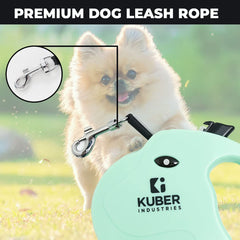 Kuber Industries Automatic Retractable Dog Leash with Anti-Slip Handle, One-Handed Brake- Green