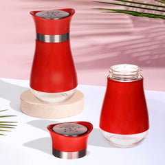 Heart Home Salt Shaker Box | Stainless Steel Pepper Shaker Box | Chilli Flakes Seasoning Sprinkler Box | Namak Daani | Dining Table Masala Box Dabbi | Pack of 2 | Red