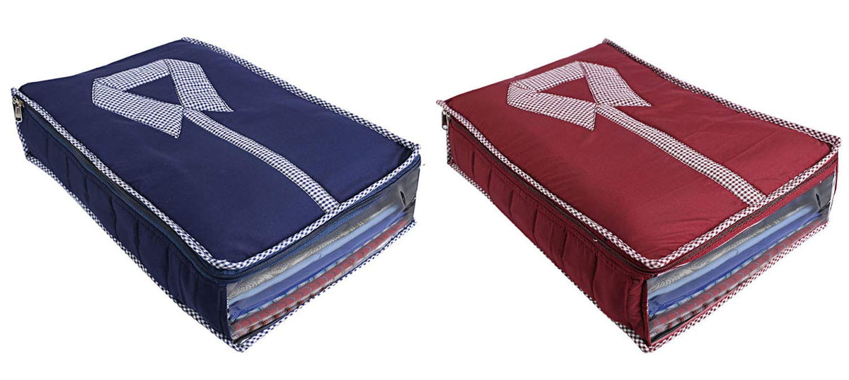 Kuber Industries 3 Layered Quilted 2 Piece Cotton Shirt Cover, Blue and Maroon