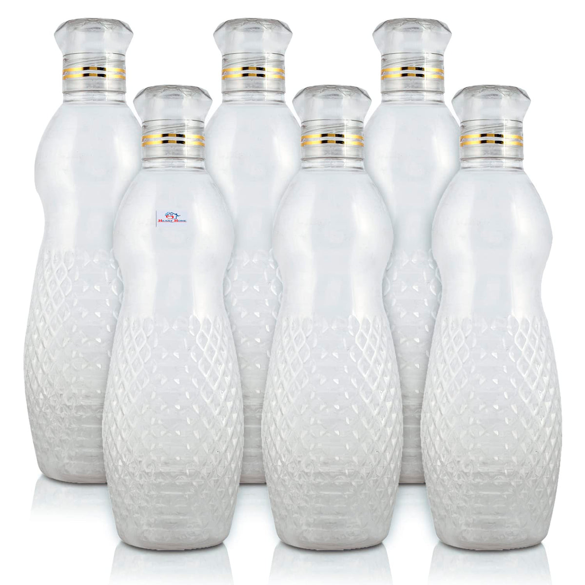Heart Home Plastic Crystal Design Water Bottle for Home & Traveling, 1Ltr. Set of 6 (Transparent) 54HH4302.