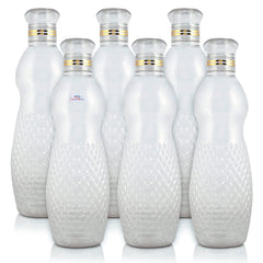 Heart Home Plastic Crystal Design Water Bottle for Home & Traveling, 1Ltr. Set of 6 (Transparent) 54HH4302.
