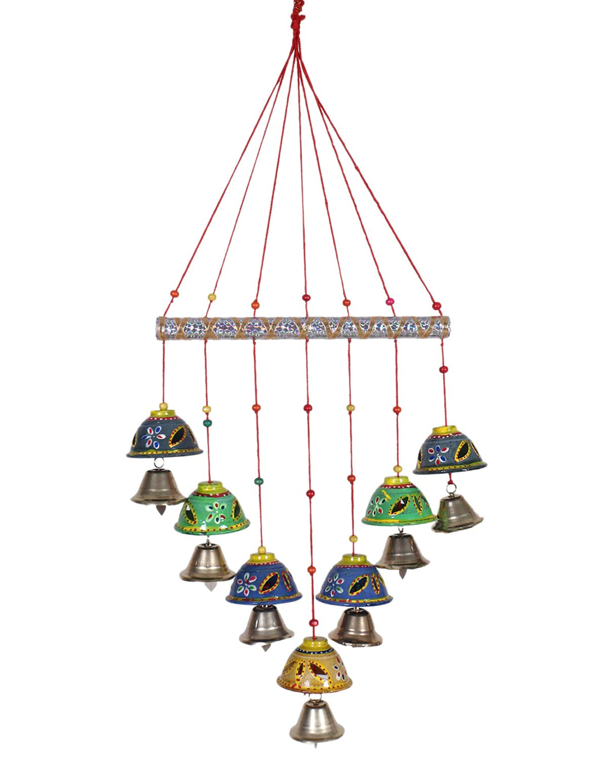 Kuber Industries Decorative Wooden Rajasthani Based Handmade Windchimes with Bells for Home & Balcony Decoration (Multicolor)