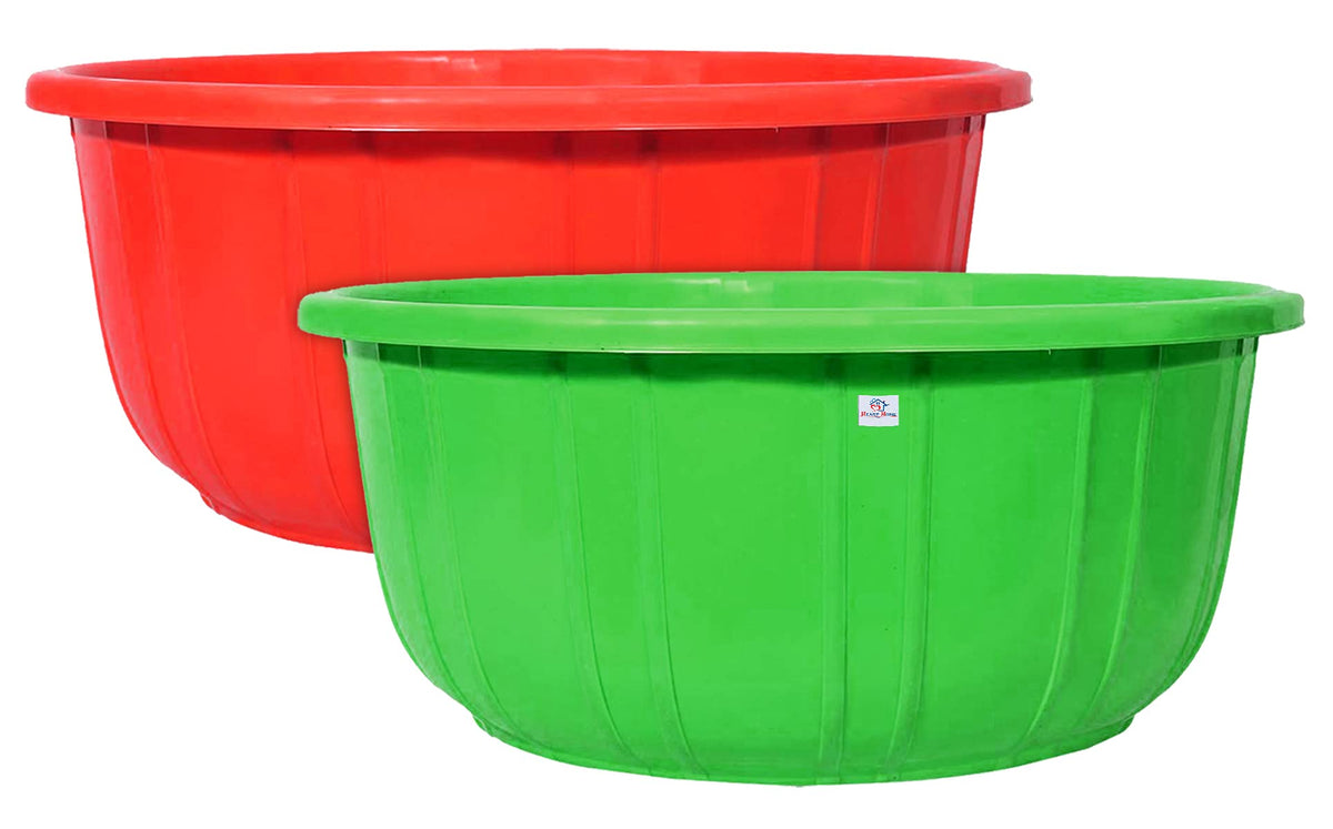 Heart Home Leaf Printed 40 Lt. Multipurpose Unbreakable Plastic Tub |Bath Tub|Washing Tub- Pack of 2 (Green & Red)