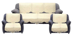 Kuber Industries Premium Sofa Cover with Center Table Cover|Chikankari Cotton Fabric|6 Pieces Cotton 5 Seater Sofa Cover Set (Cream)