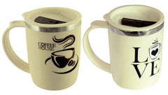 Kuber Industries Insulated BPA Free Plastic Coffee Mug with Lid, Pack of 2 (Cream)