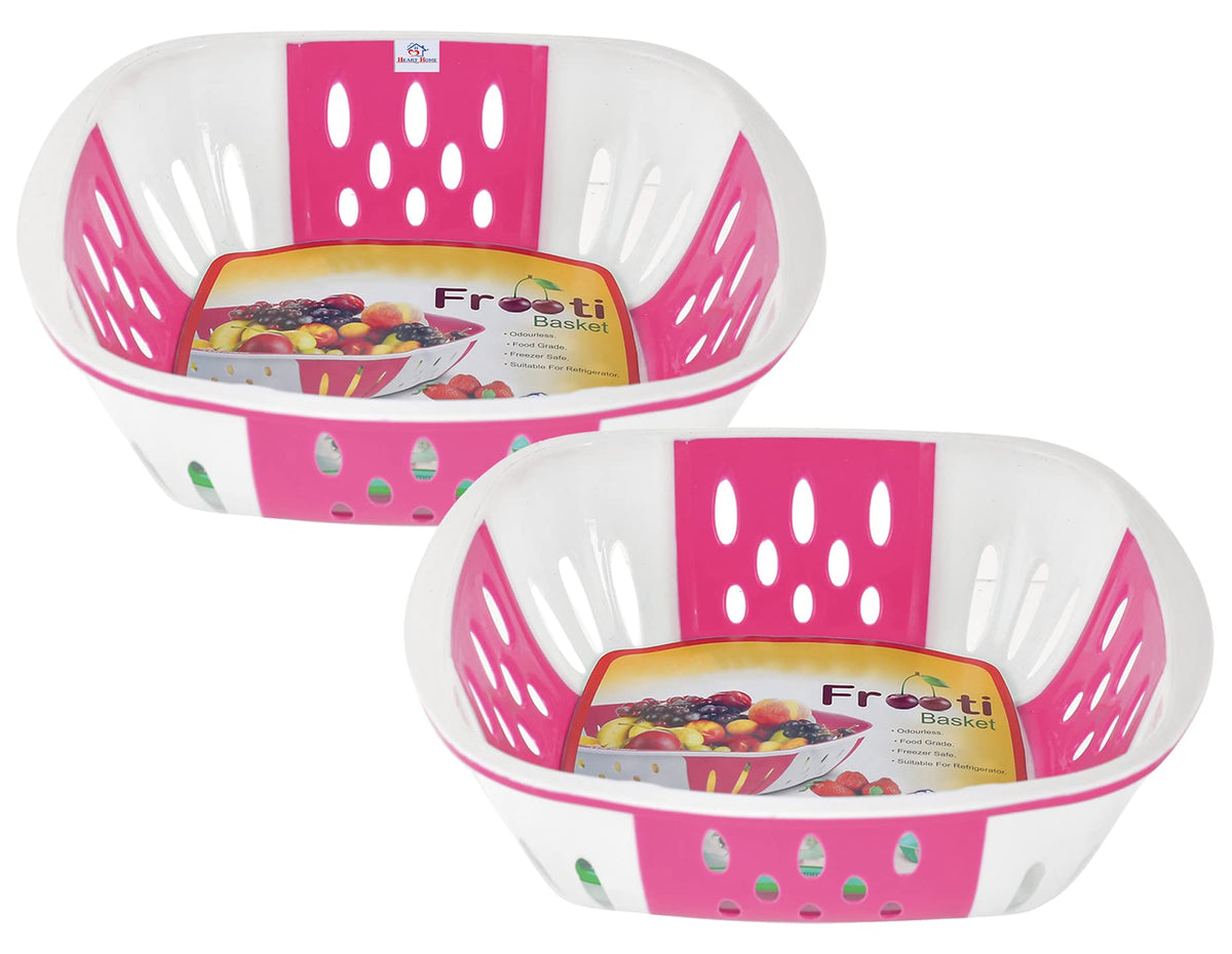 Heart Home Large Plastic Fruit, vegetable Storage Basket- Pack of 2 (Pink)-HS42KUBMART25359