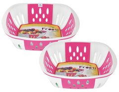 Heart Home Large Plastic Fruit, vegetable Storage Basket- Pack of 2 (Pink)-HS42KUBMART25359