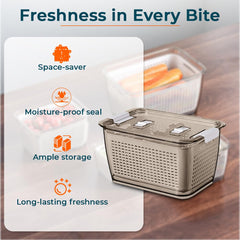 Kuber Industries Large Refrigerator Storage Crisper with Lid & Detachable Hollow Basket (Brown)
