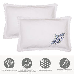 Kuber Industries Embroidery Pattern Breathable & Soft Cotton Pillow Cover for Sofa, Couch, Bed, Set of 2 (White) 54KM4113