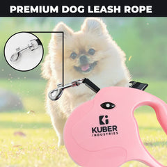 Kuber Industries Retractable Dog for Walking Jogging Training Leash for Small & Medium Dogs with Polyester Tape with Hand Grip and One Button Brake & Lock - Pink