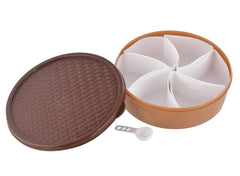 Kuber Industries Large Food Grade, Microwave Safe Plastic Masala Box, Spice Container with 6 Containers & 1 Spoon- Pack of 2 (Light Brown)-HS43KUBMART25902