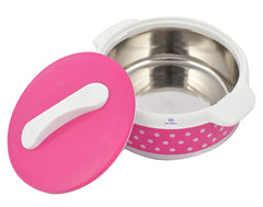 Heart Home Dot Printed Inner Steel Casserole with Lid, 1500ml- Pack of 2 (Pink)-HS42KUBMART25027