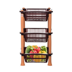 Heart Home Storage Basket | Plastic 3 Layer Square Storage Basket | Storage Rack for Kitchen | Multi-Layer Vegetable Rack | Fiesta Floor-Standing Rack | Brown