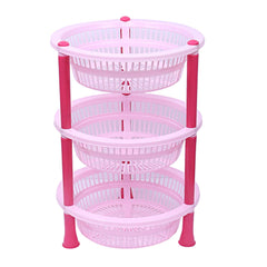 Kuber industries Plastic 2 Pieces 3 Layer Multi-Purpose Kitchen Storage Basket Rack (Pink)-CTKTC25192
