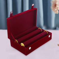 Kuber Industries Wooden 2 Rod Bridal Bangle Box |Vanity Organizer With Removable Rod And Mirror With 2 Magnetic Buckle (Maroon)