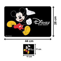 Kuber Industries Disney Mickey Mouse Printed PVC Stain Resistant, Anti-Skid, Waterproof 6 Pcs Placemats with 6 Pcs Tea Coasters Set for Dining Kitchen Restaurant Table, Set of 12 (Black)