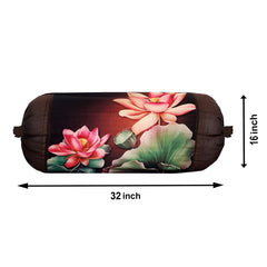 Heart Home Bolster Cover|Polyester Bolster Cover Set|Diwan Round Bolster Pillow Covers|Luxurious Lotus Print Roll Masand Cover|Pack of 6 (Brown)