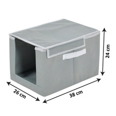 Kuber Industries cotton Foldable Shirt Stacker With Carrying Handle & Lid |Cloth Wardrobe Organizer|Size 38 x 26 x 24 CM (Grey, Rectangular)