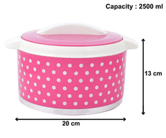Heart Home Dot Printed BPA Free Food Grade Inner Stainless Steel Casserole Keeps Chapati, Food, Curry With Lid, 2500ml- Pack of 2 (Pink)-HS42KUBMART25044