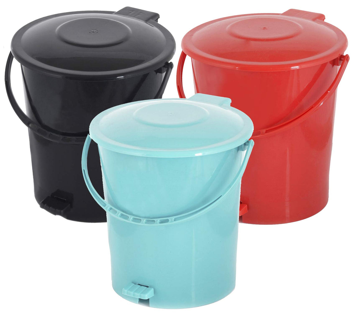 Kuber Industries 3 Pieces Plastic Dustbin Garbage Bin with Handle, 10 Liters (Black, Red & Light Green) - CTKTC034683